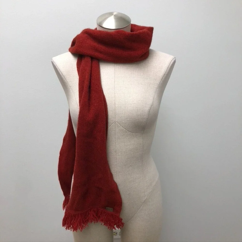 Koru Wool Rectangle Scarf Heathered Red Unisex Fringe Coxy Minimalist 72x8